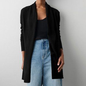 White & Warren Essentials Black Cashmere Trapeze Cardigan Size Small